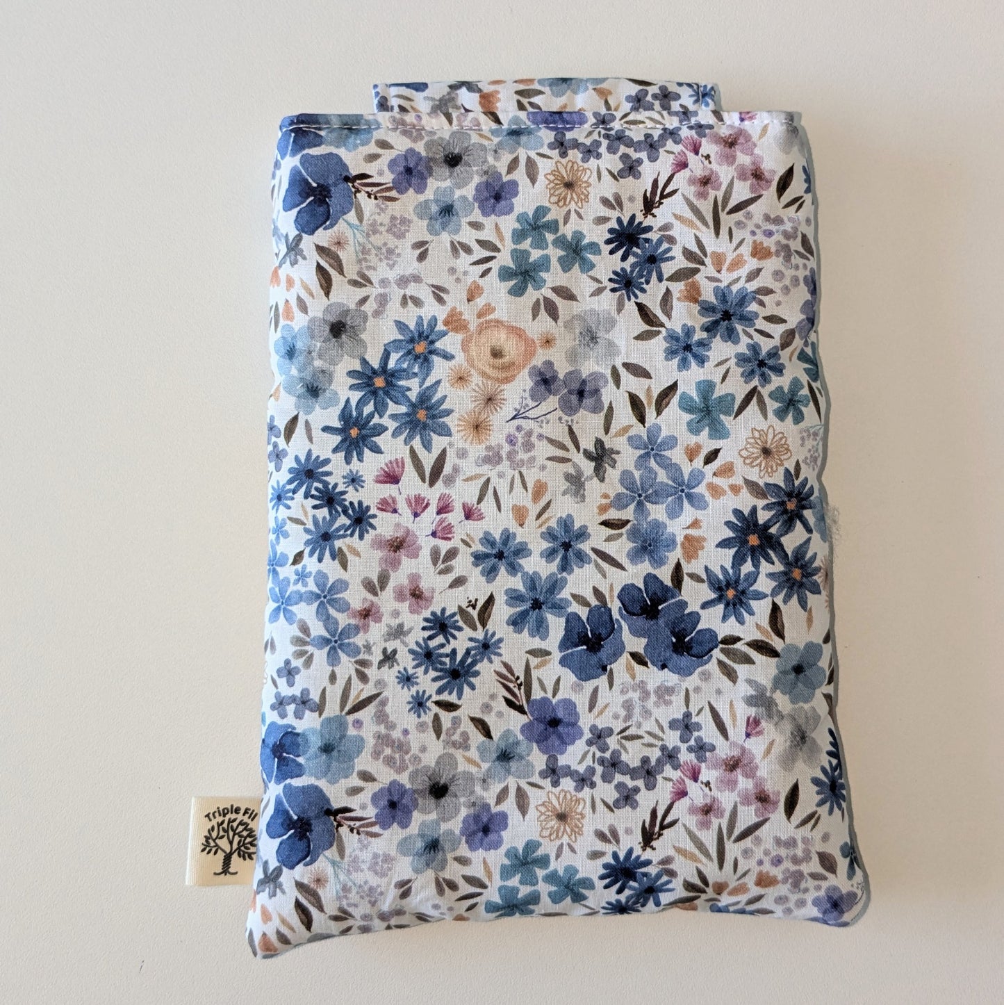 Pochette à livre format poche - fleurie Bleue Lilas