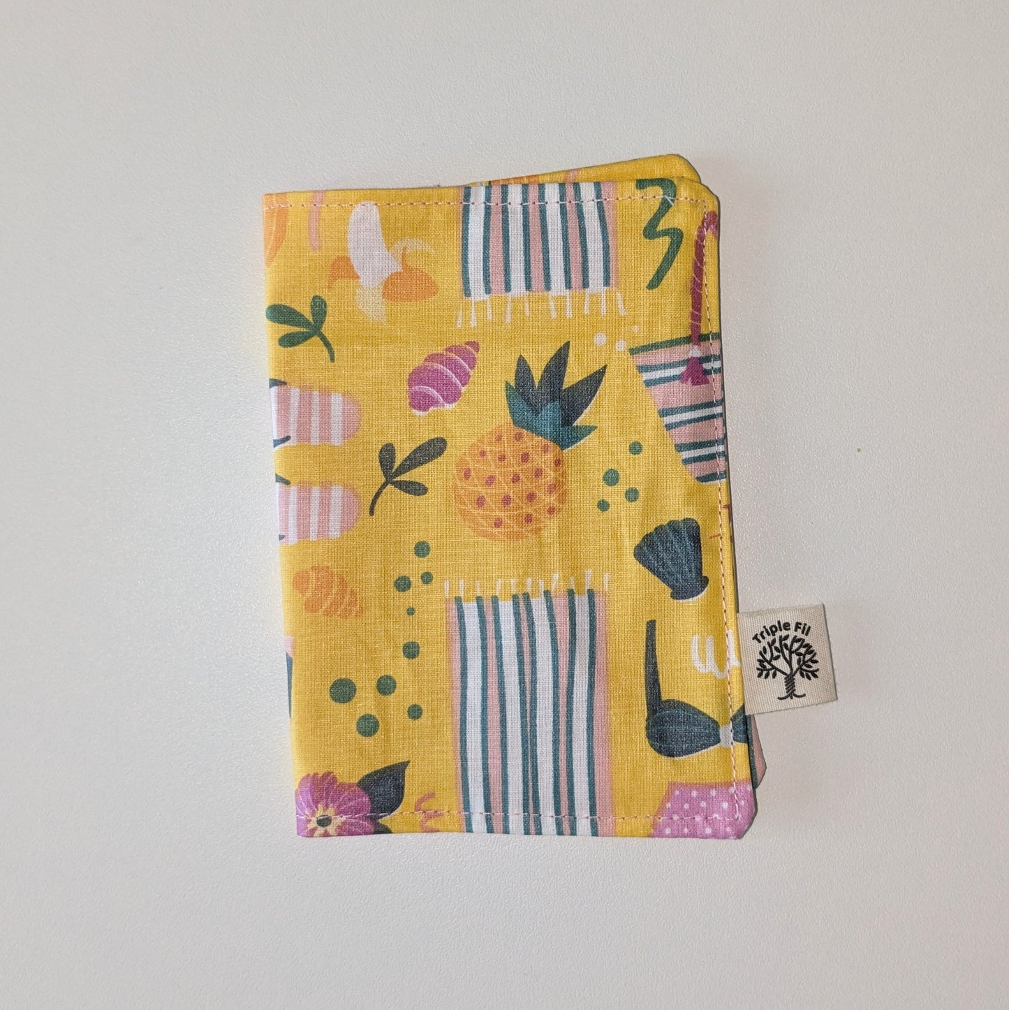 Protège passeport coton enduit jaune/rose