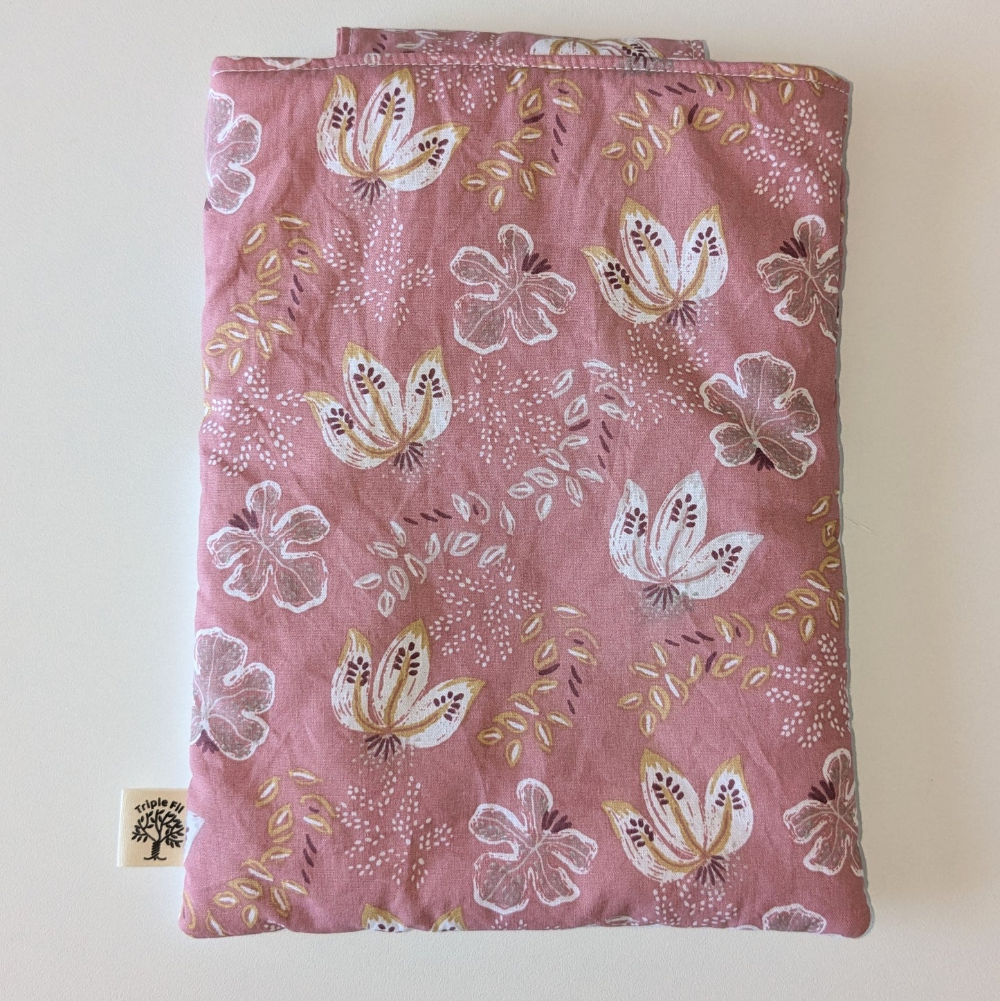 Pochette à livre grand format - fleuri rose/blanc