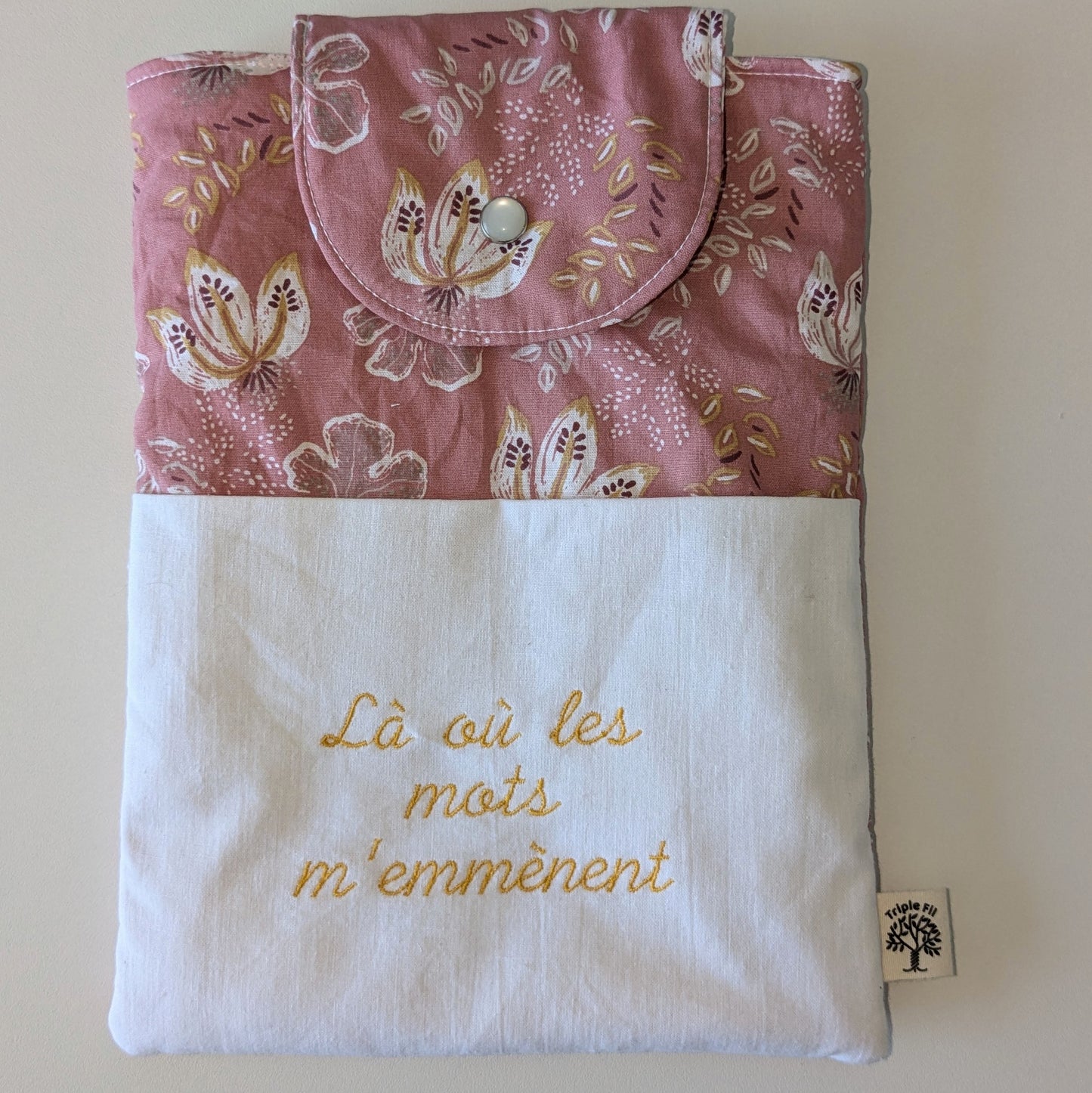 Pochette à livre grand format - fleuri rose/blanc
