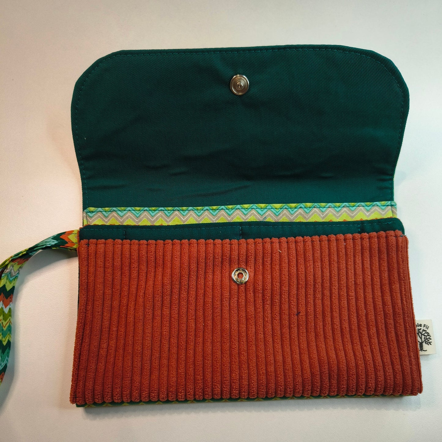 Pochette portefeuille velours terracotta vert