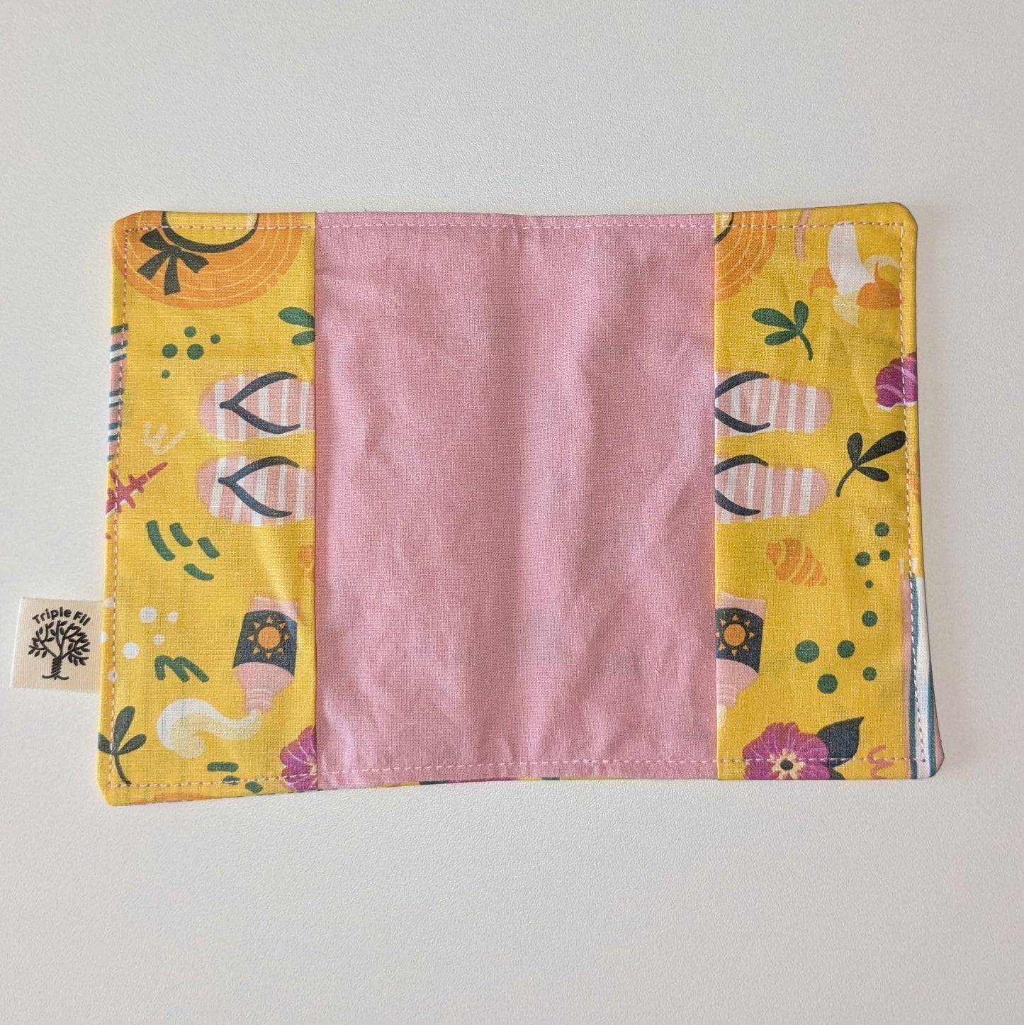 Pochette passeport coton enduit jaune/rose