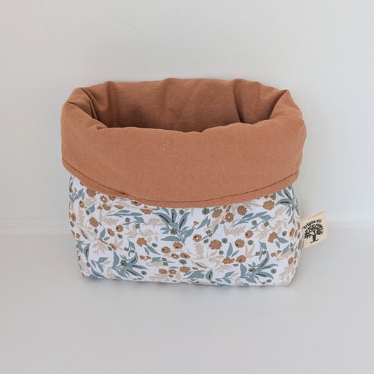 Panière à lingettes - fleurie bleu/camel