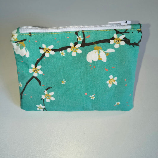 Porte-monnaie fleuri vert blanc