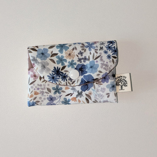 Porte carte - fleuri bleu / lilas