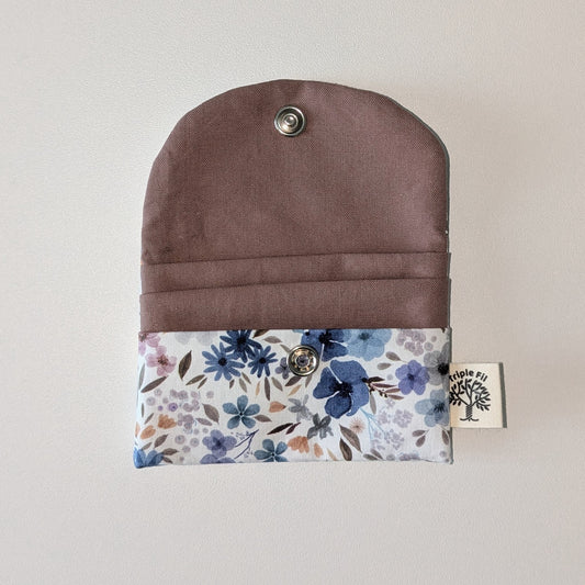 Porte carte - fleuri bleu / lilas