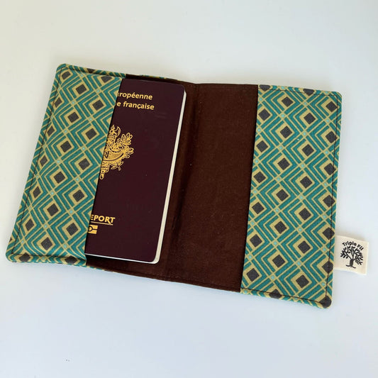 Pochette passeport graphique vert et marron