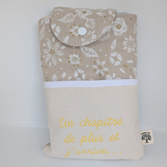 Pochette à livre format poche - fleurie lin