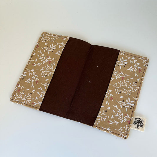 Pochette passeport fleurie marron