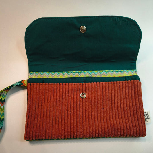 Pochette portefeuille velours terracotta vert