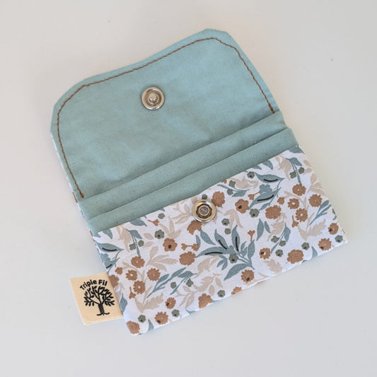 Porte carte - fleuri / bleu ciel