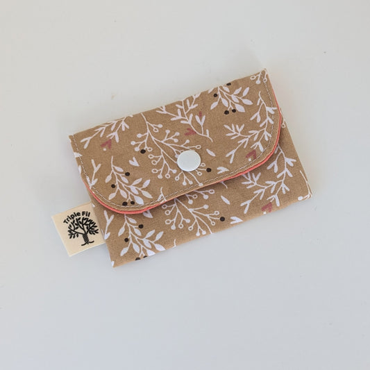 Porte carte - fleuri / corail