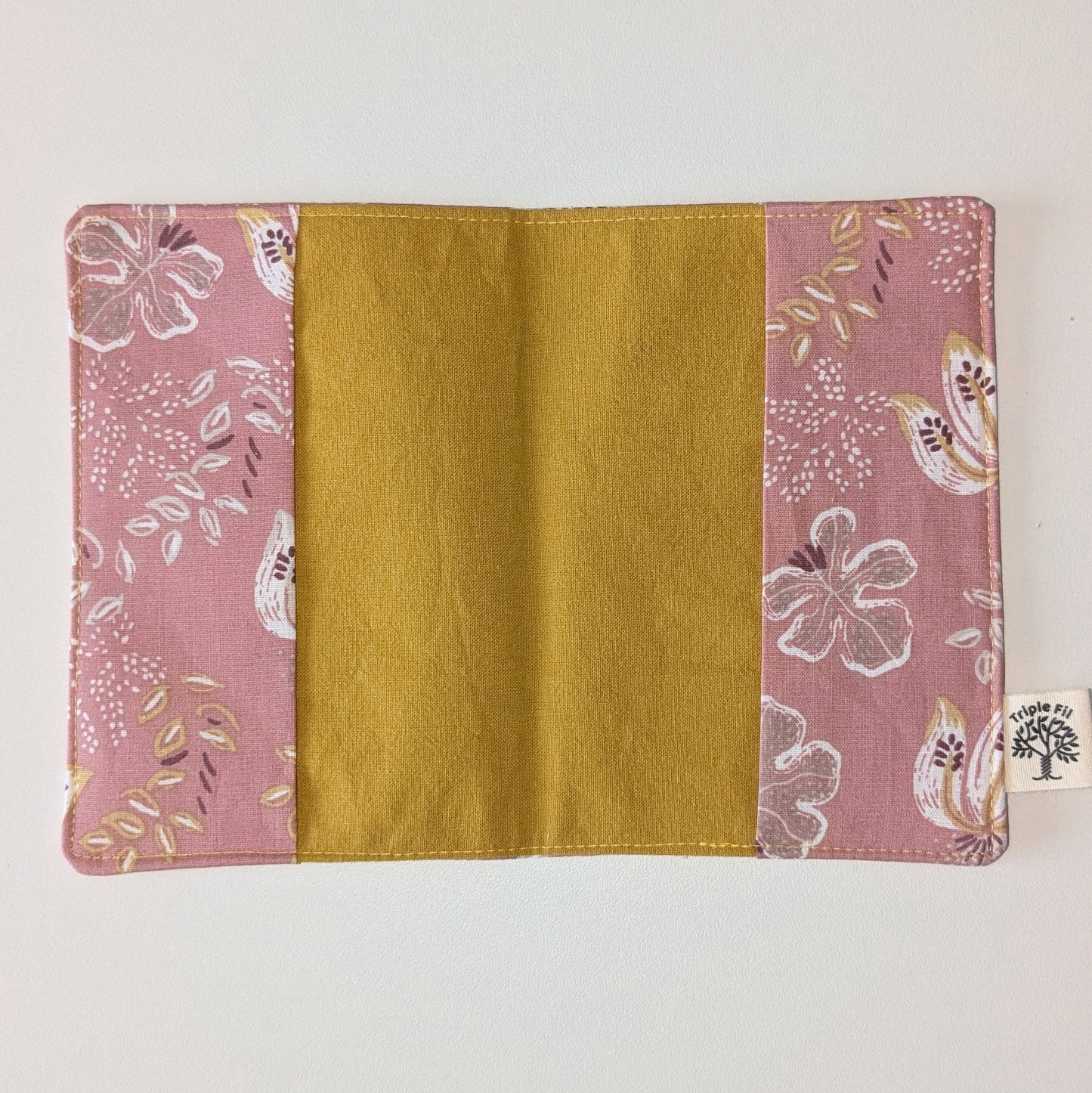 Pochette passeport fleurie rose/ocre
