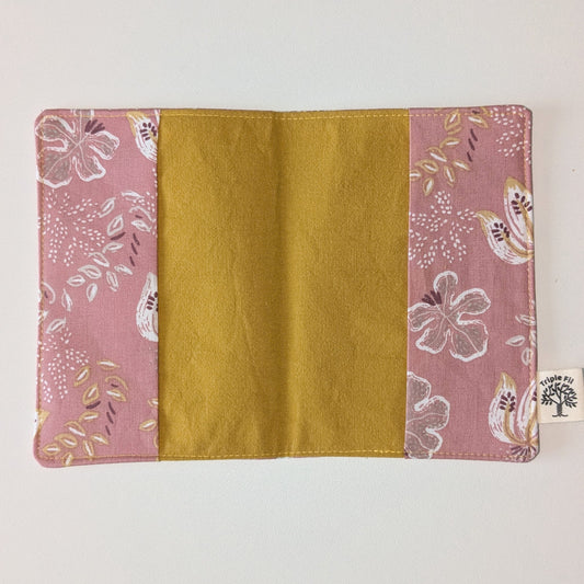 Pochette passeport fleurie rose/ocre