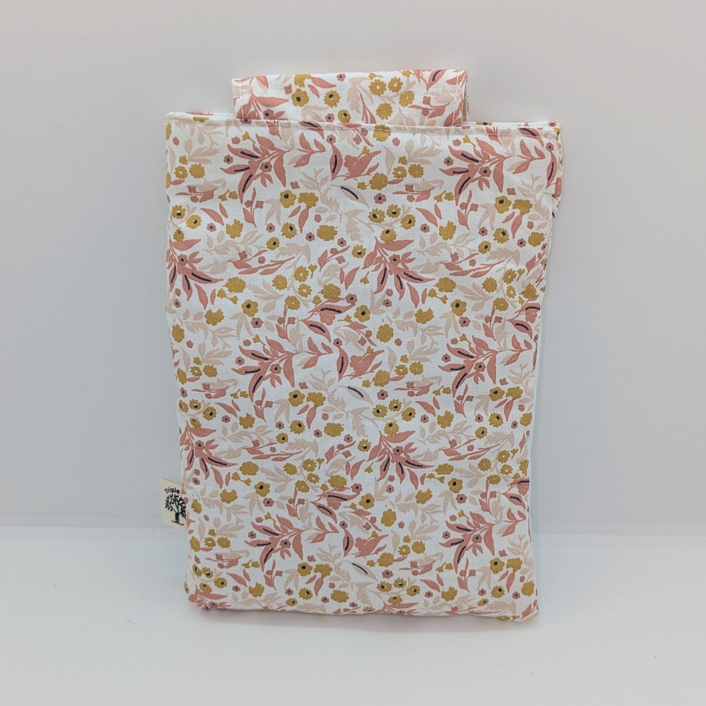 Pochette à livre format poche - fleurie rose/blanc