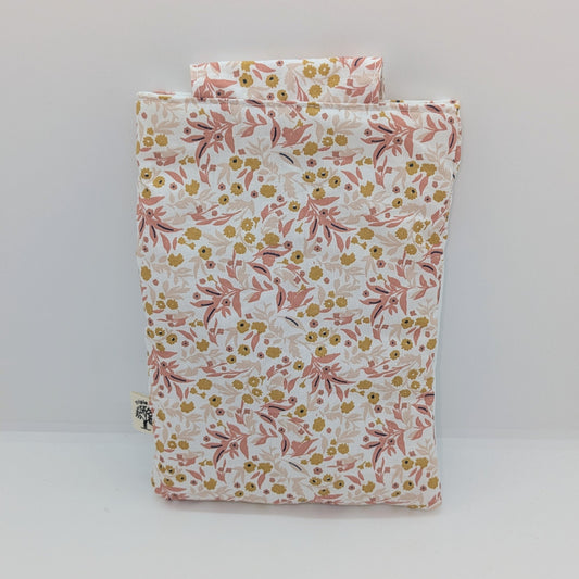 Pochette à livre format poche - fleurie rose/blanc