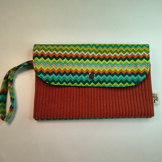 Pochette portefeuille velours terracotta vert