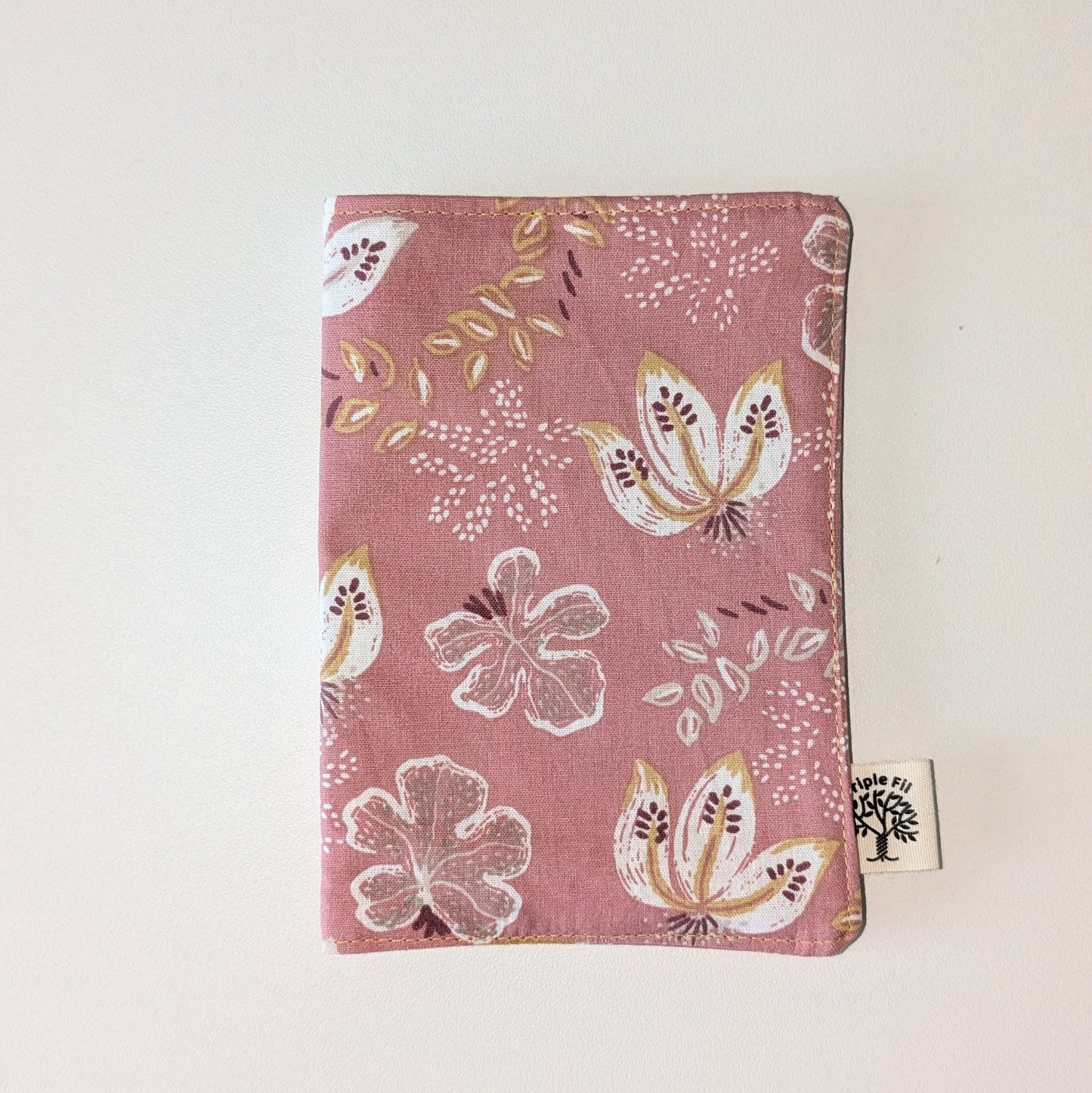 Pochette passeport fleurie rose/ocre