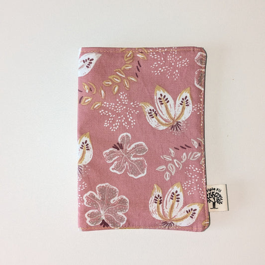 Pochette passeport fleurie rose/ocre