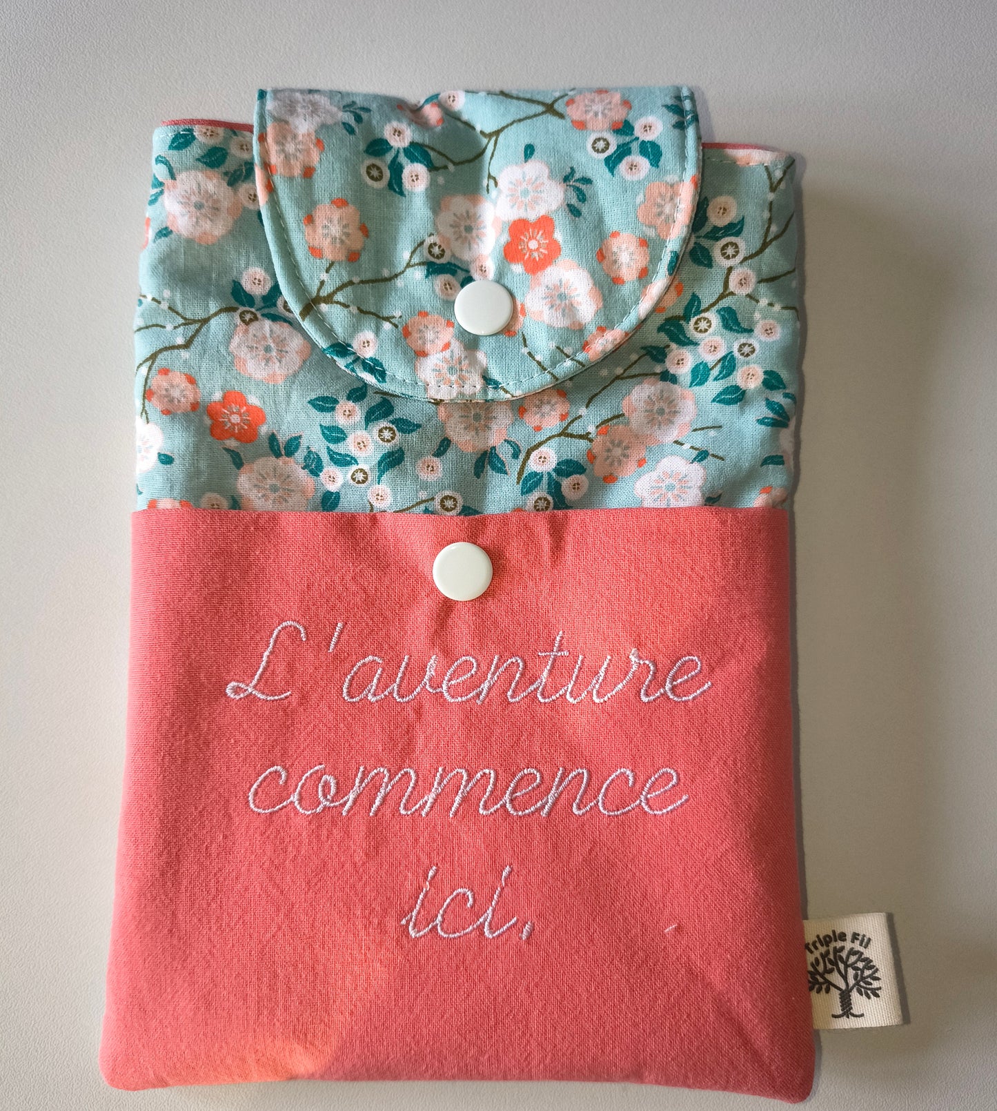 Pochette pour liseuse - fleuri corail