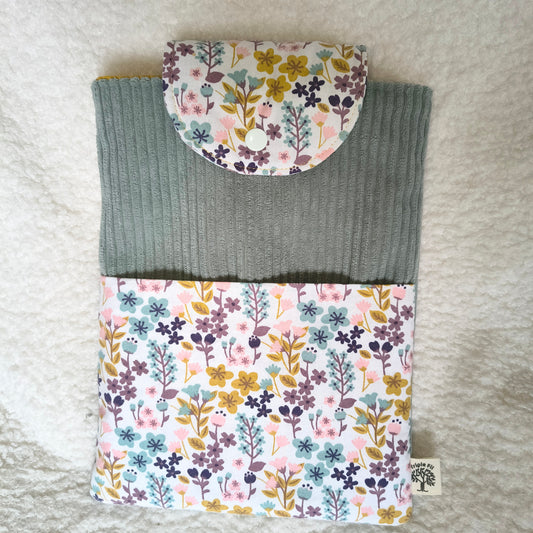 Pochette à livre velours bleu/gris