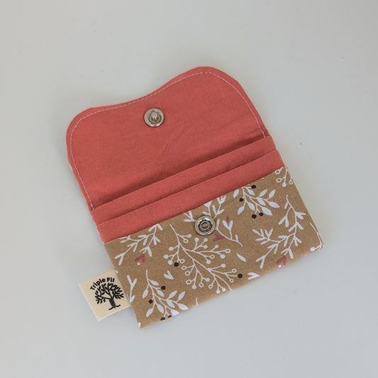 Porte carte - fleuri / corail