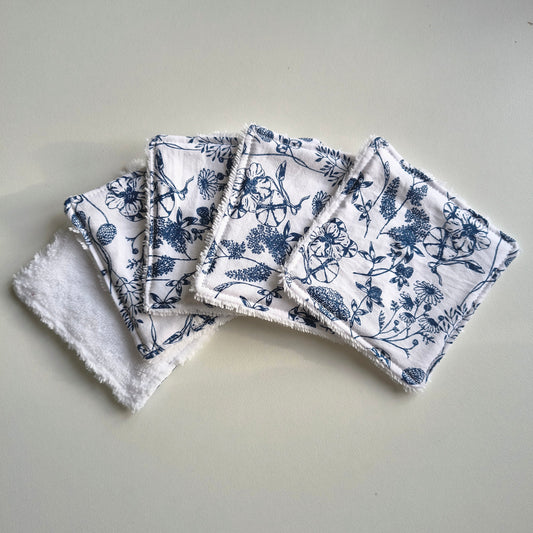 Lingettes démaquillantes x5 - fleuries bleues / blanches
