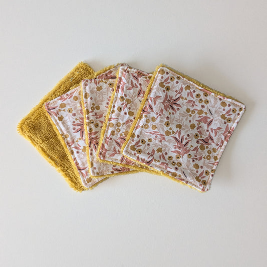 Lingettes démaquillantes x5 - fleuri rose/jaune