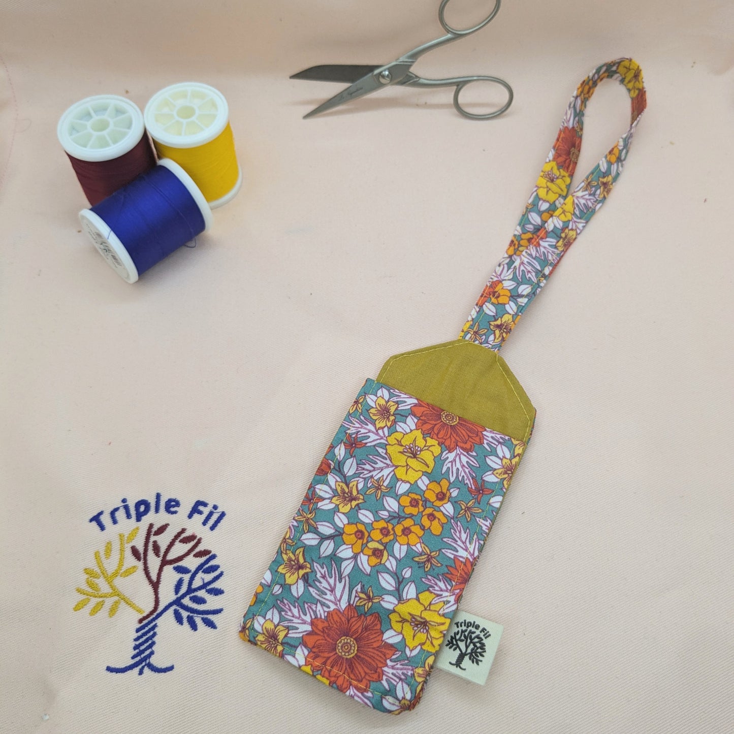 Étiquette à bagage avec rabat - coton enduit fleuri